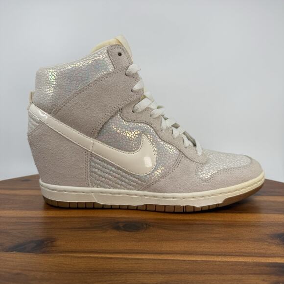 Nike Dunk Sky Hi Womens Size 8 High Metallic Luster Sail Gum Hidden Wedge Heel - Picture 1 of 16